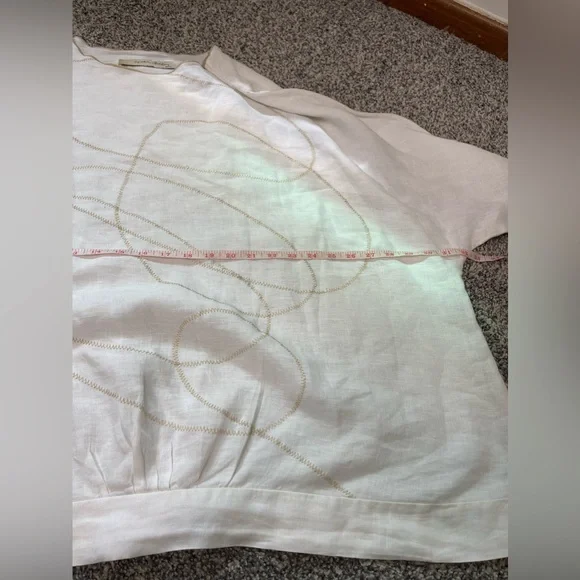 Cynthia Ashby White Linen Cream Abstract Art Stitch Oversized Tunic XL Retail219 - Picture 11 of 12